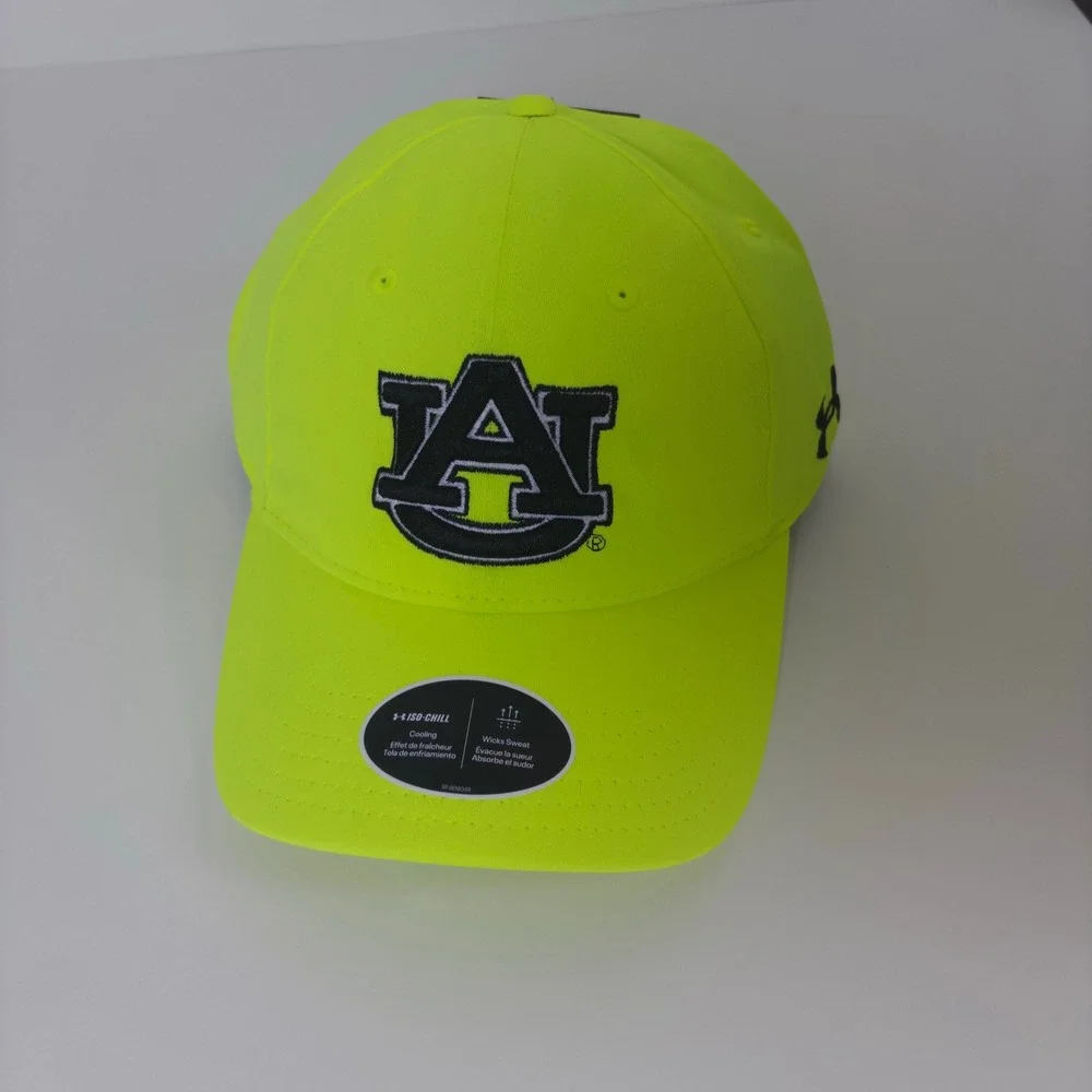 Under Armour Auburn Tigers Hat Mens Neon Yellow ISO-CHILL Adjustable Cap NCAA